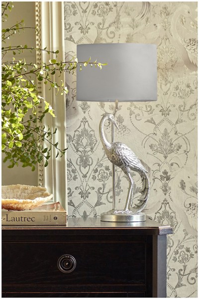 (image for) Laura Ashley Tregaron Heron Table Lamp Silver with Shade